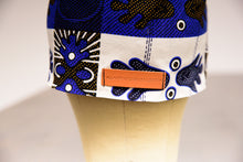 Load image into Gallery viewer, Black &amp; Blue African Print Kufi Chef Hat
